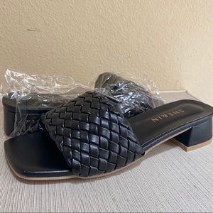 SHEIN - Black Braided Chunky Heeled Mule Sandals